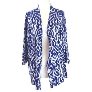 Blue, Gray, and White Patterned Design Flowy Cardigan
